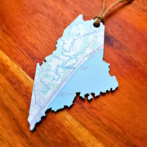 Custom Maine Map Ornaments, Personalized Map Keepsake